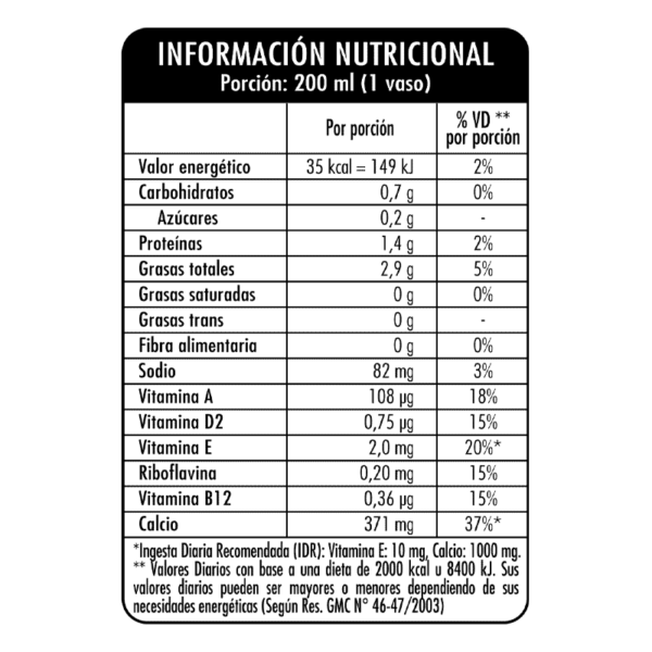 Cocoon - Bebida de Almendras sabor Vainilla - Info Nutricional